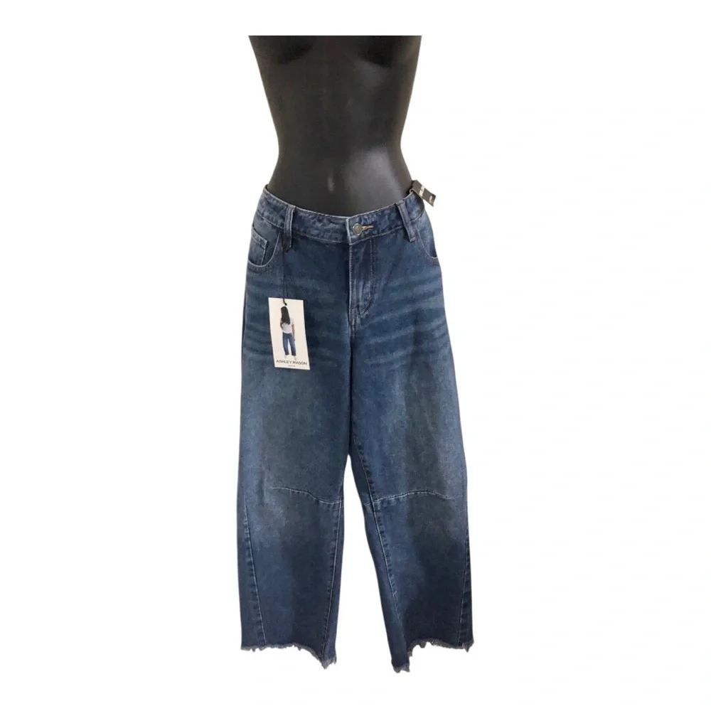 Ashley Mason loose fit cut off raw hem barrel jeans size 9/29 new - Picture 1 of 16